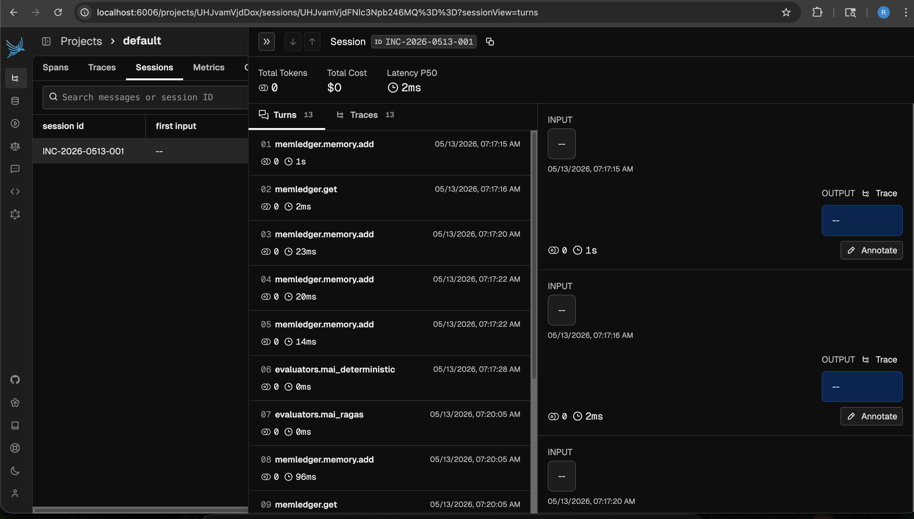 Phoenix Sessions view filtered by service.name